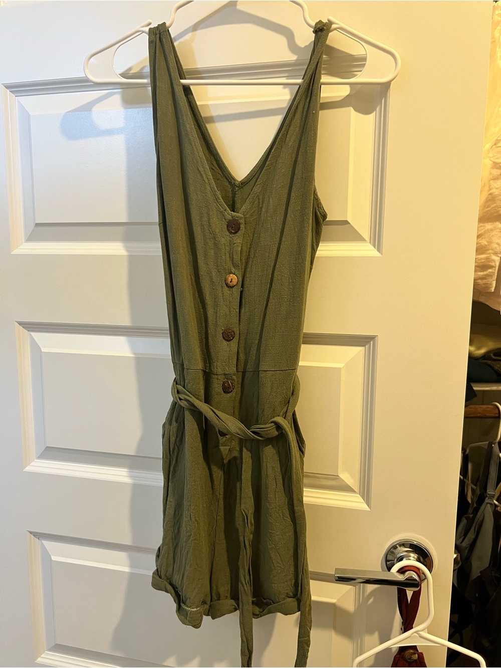 Olive Green Button-Front Summer Dress with Belt